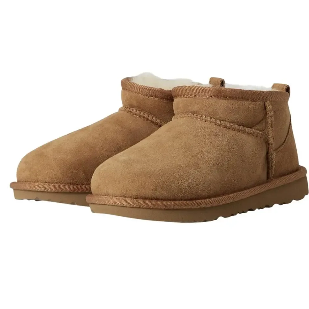 UGG Kids Classic Ultra Mini Boot US 1 EU 32.5 Chestnut Brown Sheepskin Suede NIB